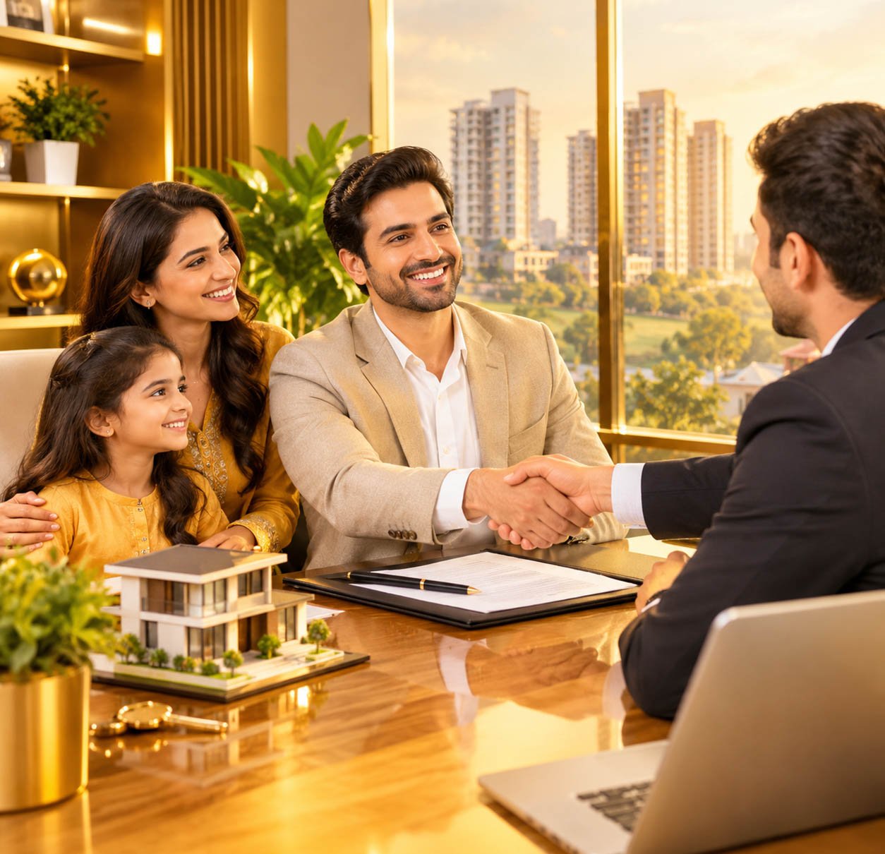 Happy family at Hans Infra Tech residential project in Lucknow